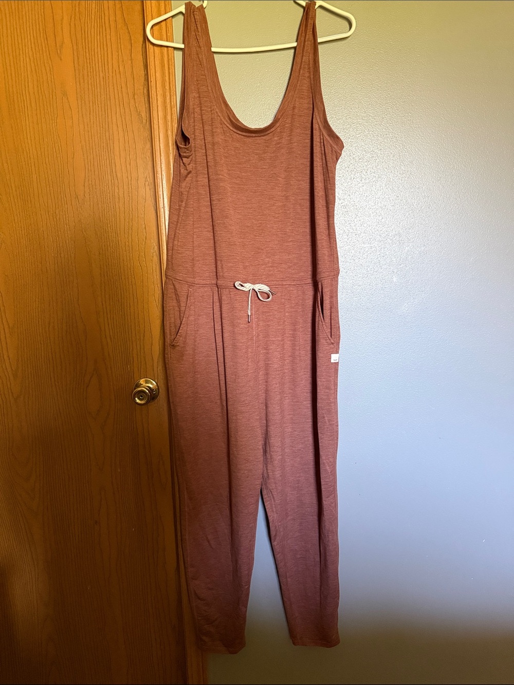 Vuori Sleeveless Rust Jumpsuit with Drawstring Waist